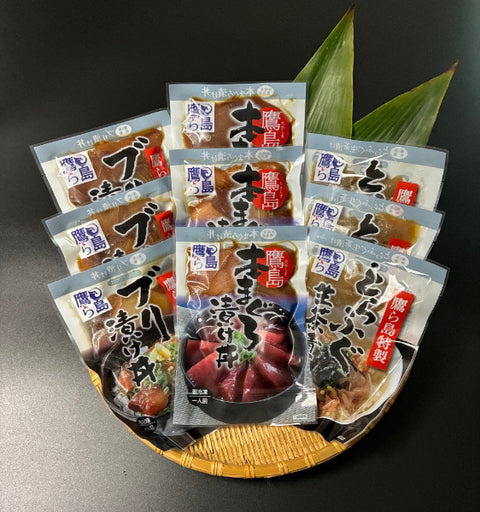 MBF-2【漬け丼・お茶漬けセット】本まぐろ漬け丼 (85g入り×3パック)+ブリ漬け丼 (100g入り×3パック)+とらふぐ生茶漬け (85g入り×3パック) 冷凍便